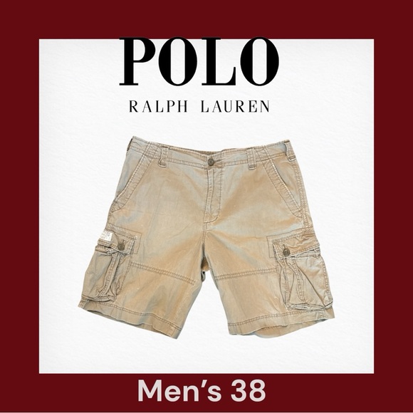 Denim & Supply Ralph Lauren Distressed Cargo Shorts Mens Size 38 Tan Beige EUC - Picture 1 of 5